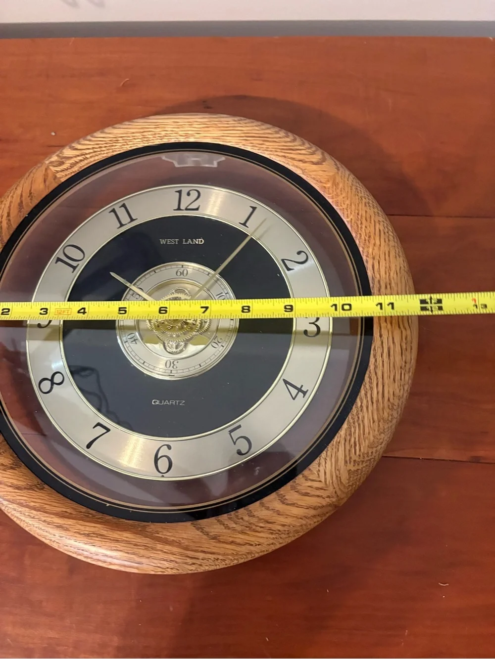 West Land Wood Quartz Wall Clock Skeleton Gear Style 12”